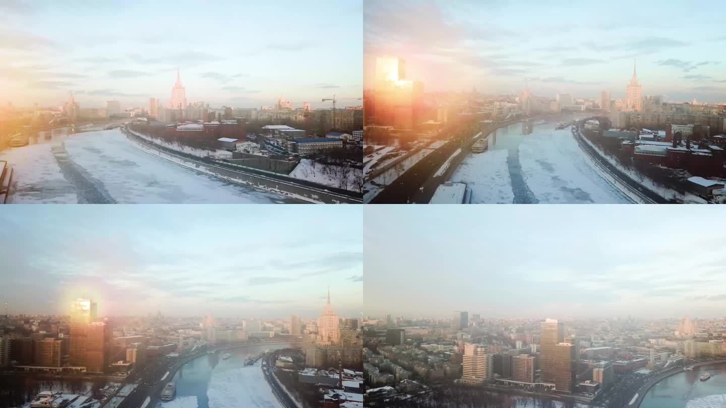 莫斯科冰雪城市4K航拍