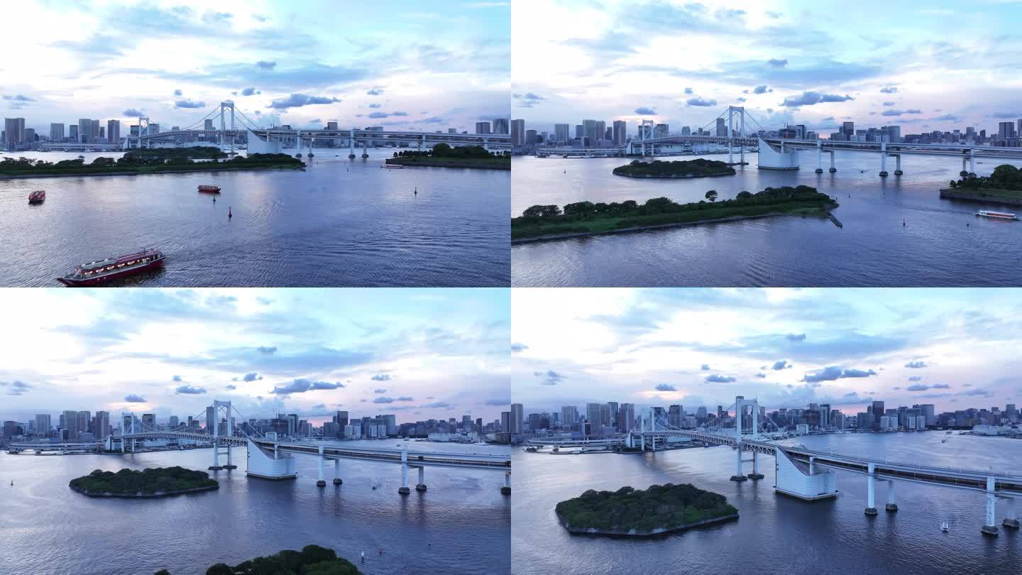 日本东京湾航拍彩虹大桥