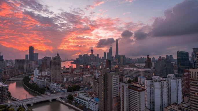 上海朝霞日出延时