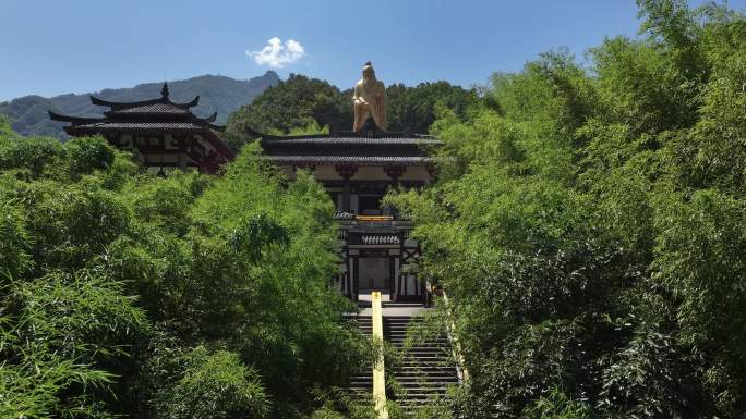 正版航拍河南老君山5A级风景区老子铜像