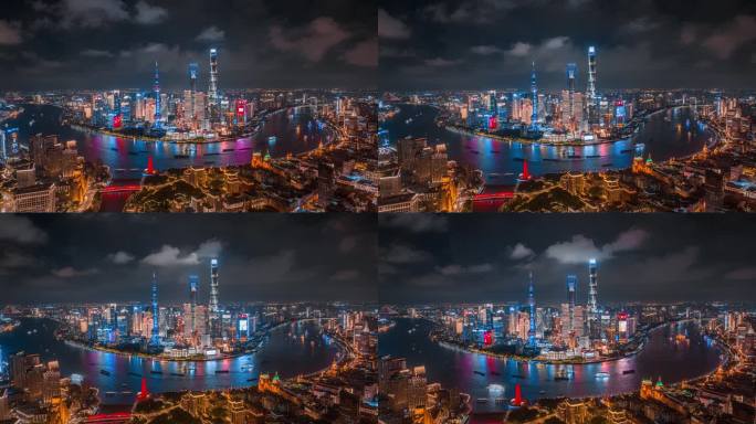 上海外滩夜景航拍延时