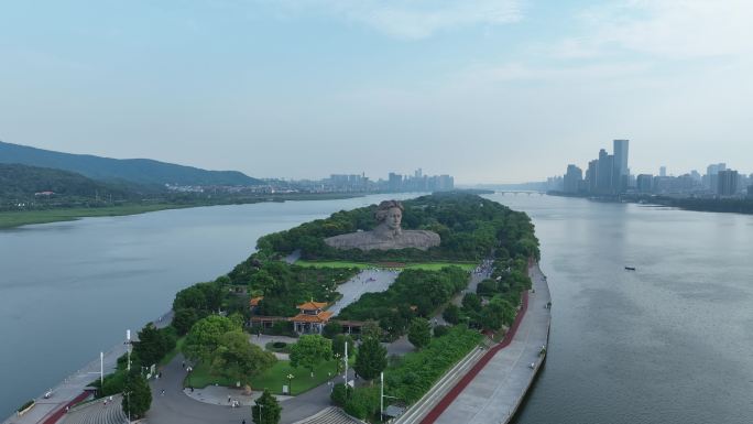 长沙橘子洲头航拍湘江橘子洲景区长沙地标