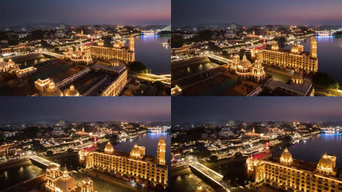 福建福州中洲岛夜景航拍大范围延时空镜