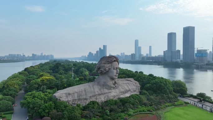 长沙橘子洲头航拍湘江橘子洲景区长沙地标