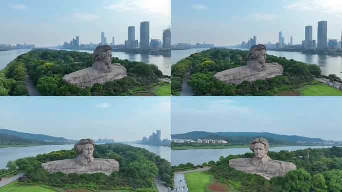 长沙橘子洲头航拍湘江橘子洲景区长沙地标