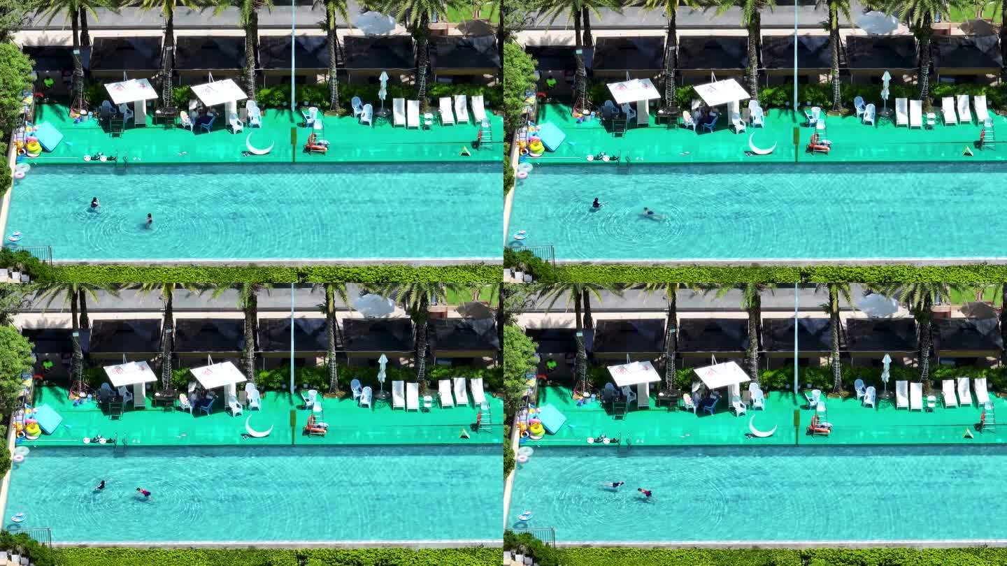 航拍城市假日旅游度假酒店娱乐设施游泳池