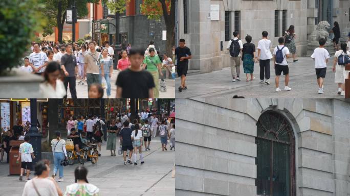 4K武汉江汉路步行街逛街的市民游客空镜