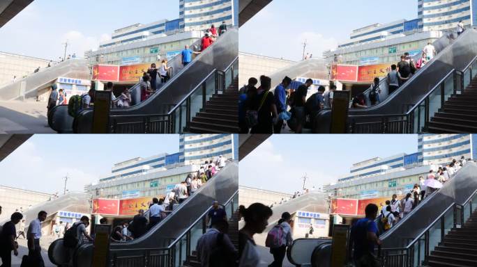 济南 火车站 人潮 延时 出站口 扶梯