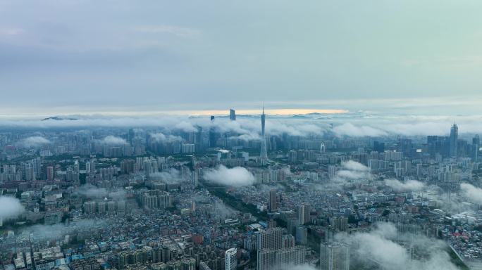 【商用4K】航拍广州日出平流雾