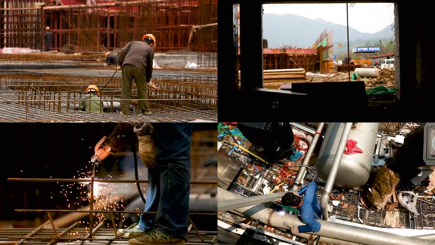 工地建设 农民工 搭建钢筋