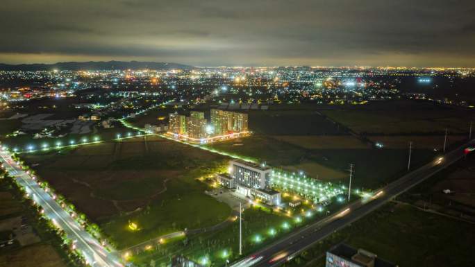 台州温岭市松门镇日转夜景航拍延时高楼农村