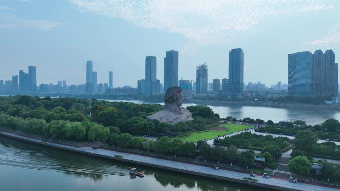 长沙橘子洲头航拍湘江橘子洲景区长沙地标