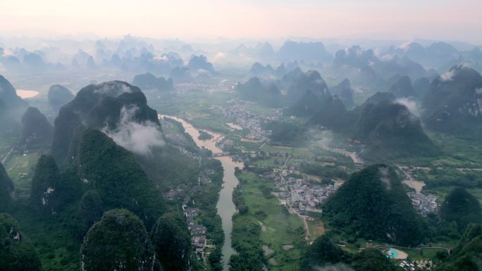 桂林阳朔遇龙河鸟瞰图