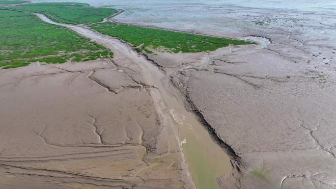 4k江苏盐城黄海湿地中的潮汐纹理