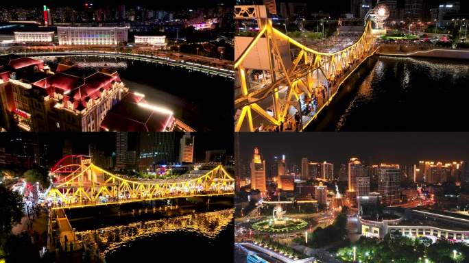 中焦拍摄素材夜景-海河-解放桥-津湾广场
