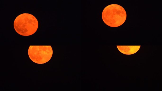 威海湾中元节的超级红月亮
