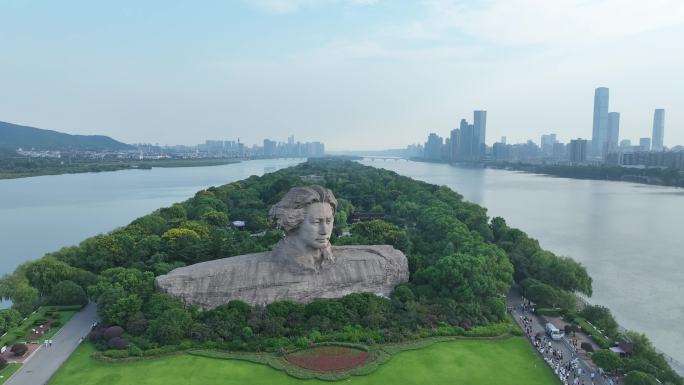 长沙橘子洲头航拍湘江橘子洲景区长沙地标