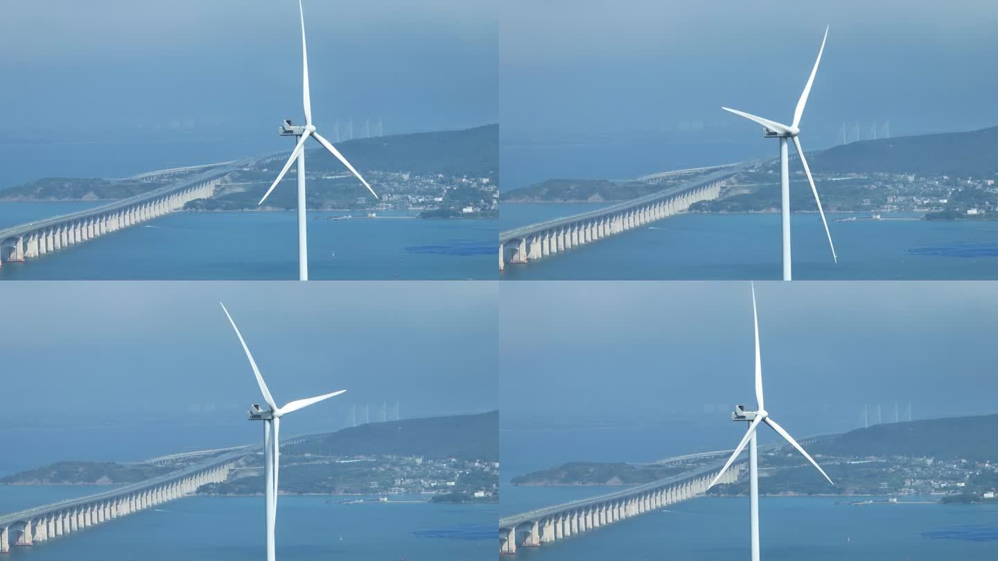 平潭风力发电长焦航拍与海峡公铁大桥