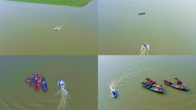 鄱阳湖执法船只出警 渔民