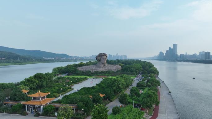 长沙橘子洲头航拍湘江橘子洲景区长沙地标