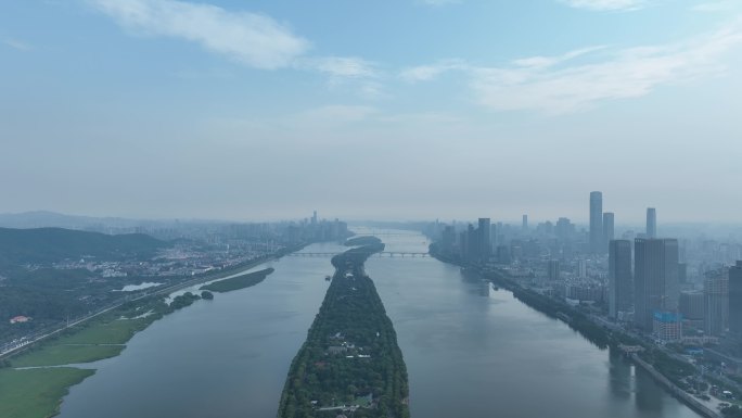 长沙橘子洲头航拍湘江橘子洲景区长沙地标