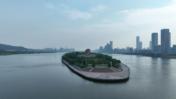 长沙橘子洲头航拍湘江橘子洲景区长沙地标