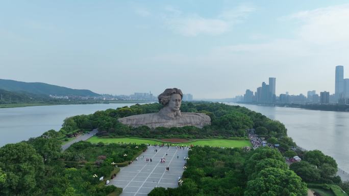 长沙橘子洲头航拍湘江橘子洲景区长沙地标