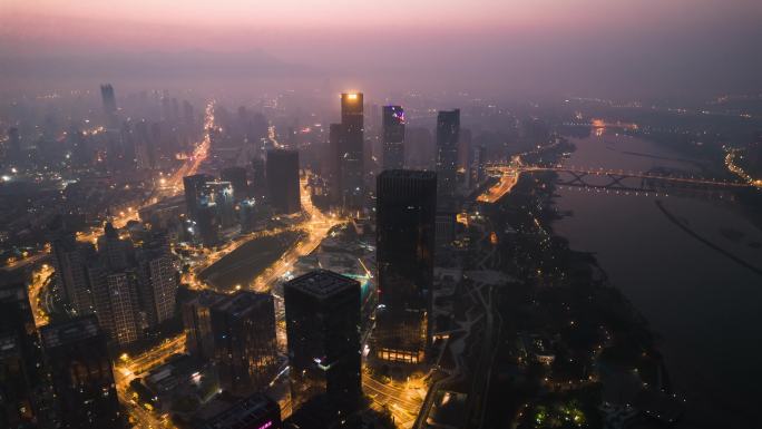 福州闽江北cbd朝霞航拍夜景延时空镜