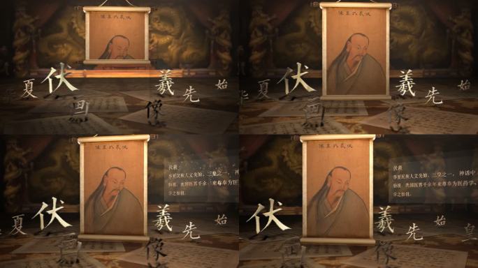 伏羲+简介画像卷轴复古历史AE模板