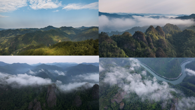 森林航拍 雾景 山林树林