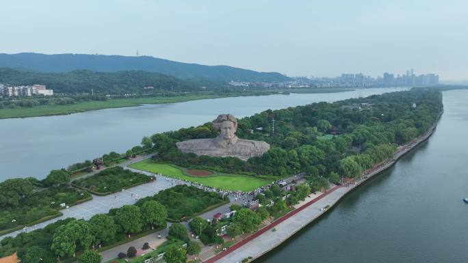 长沙橘子洲头航拍湘江橘子洲景区长沙地标