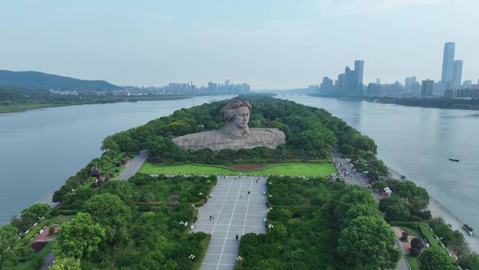 长沙橘子洲头航拍湘江橘子洲景区长沙地标