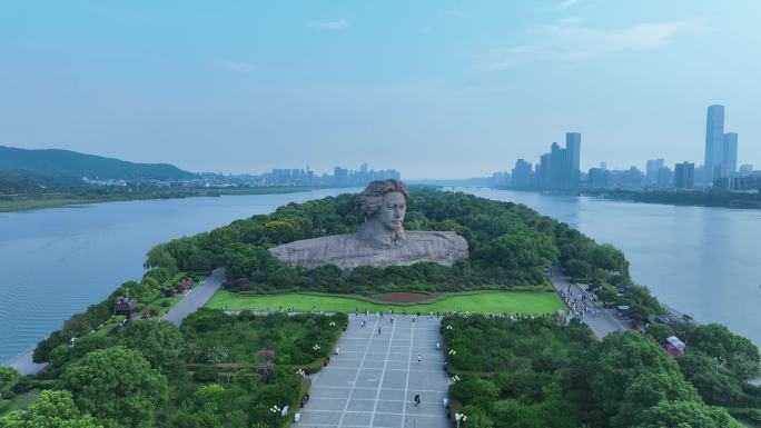 长沙橘子洲头航拍湘江橘子洲景区长沙地标