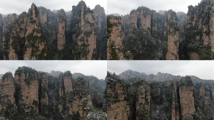 张家界武陵源5A景区无人机航拍袁家界雪景