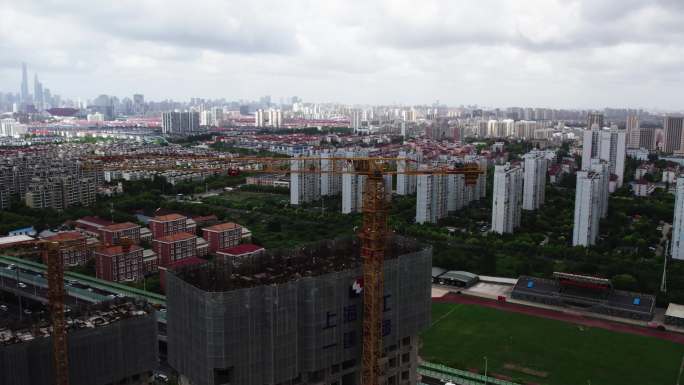 上海施工的大楼 塔吊 航拍