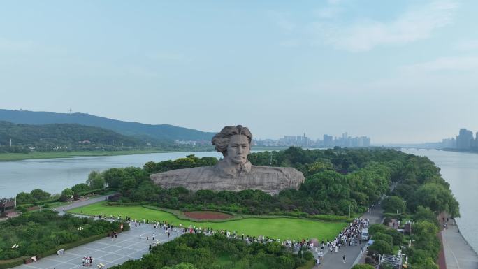 长沙橘子洲头航拍湘江橘子洲景区长沙地标