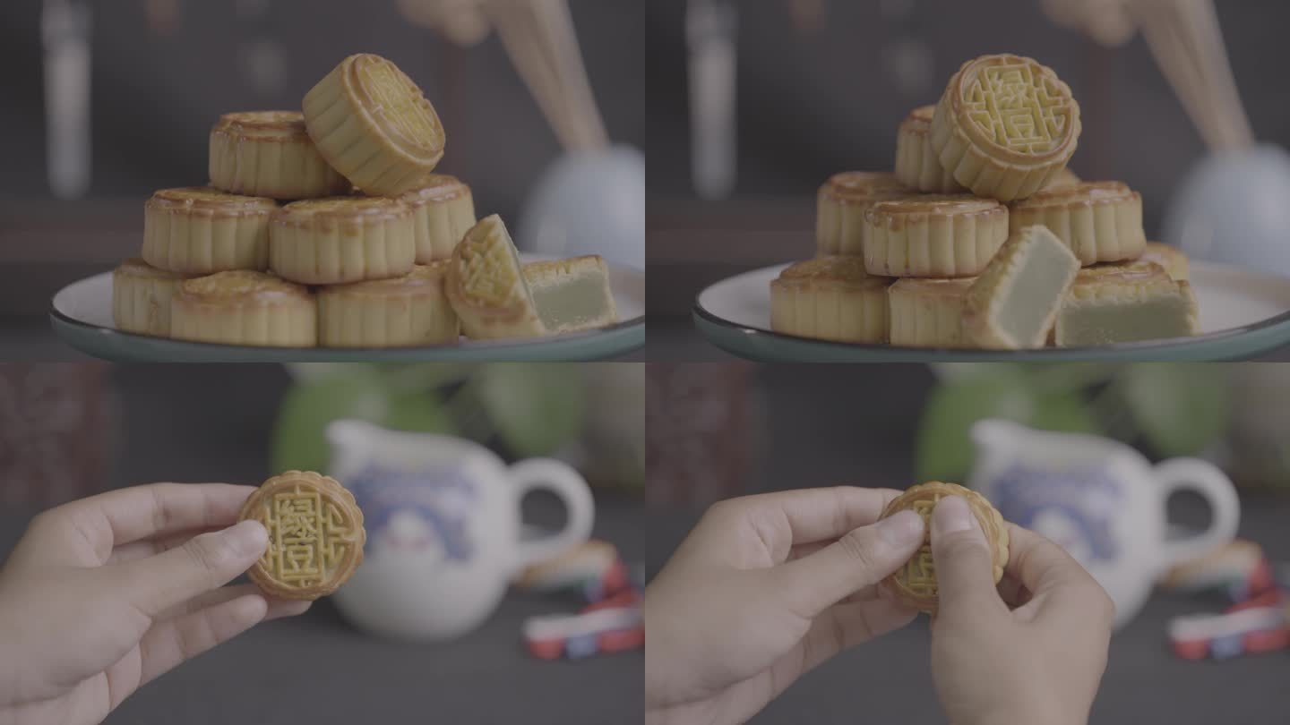 传统中式糕点绿豆月饼4K素材