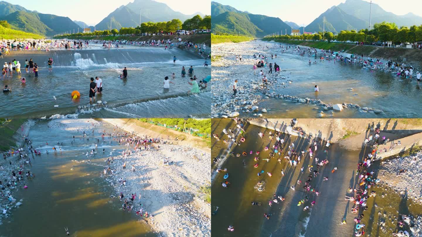 戏水 夏日河边避暑戏水_视频素材下载