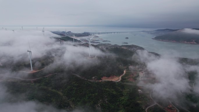 福建平潭海岛平流雾风光航拍空镜