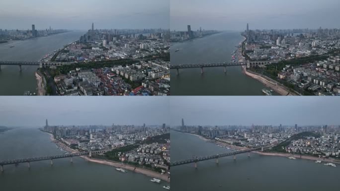 长江大桥和整个武昌江滩全景航拍