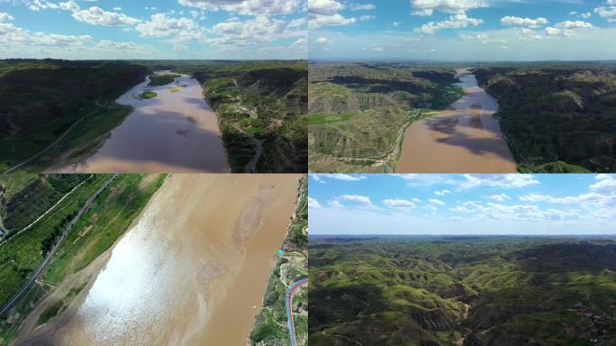 黄河水阴晴变幻陕北地貌4K航拍延时