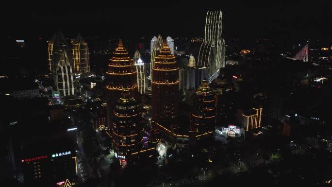 西双版纳景洪市告状西双景夜景航拍