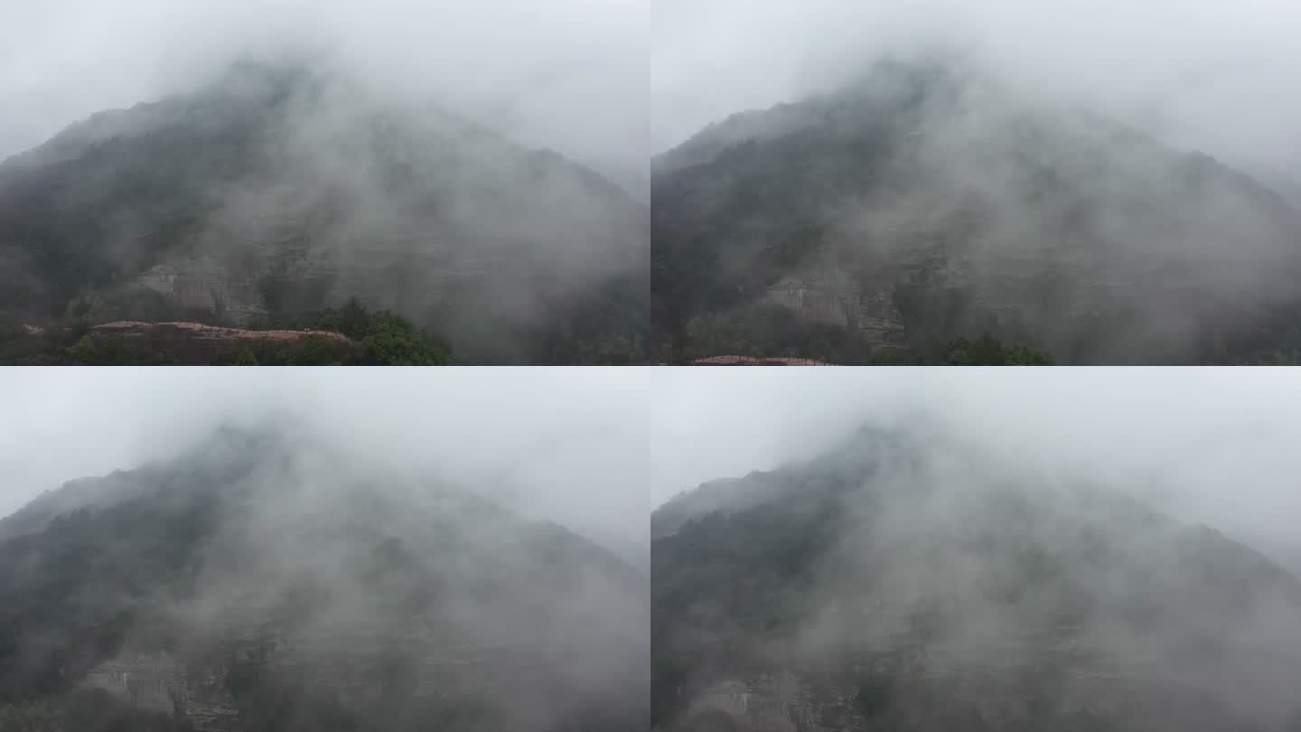 冬季清晨云雾缭绕的桂林丹霞地貌景区八角寨