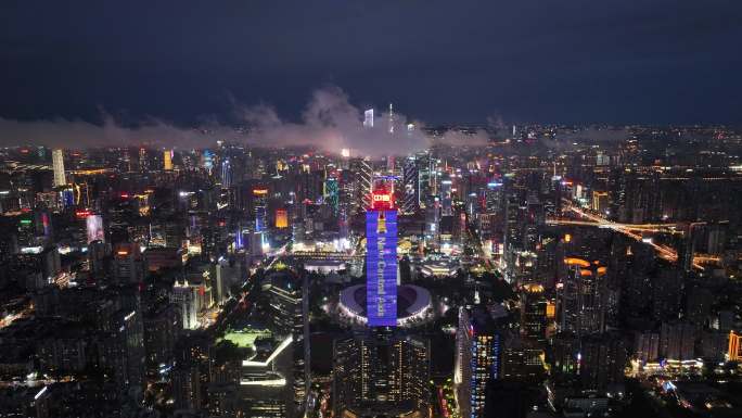 航拍广州中轴线通透夜景