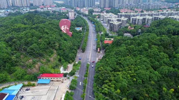 航拍雷锋大道，雷锋雕像，望城区雷锋故里