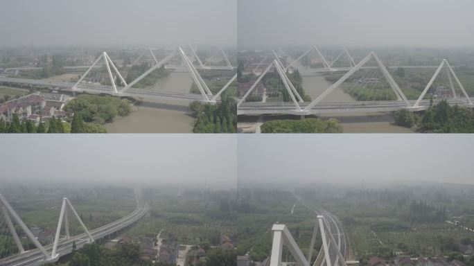 4K-Log-航拍上海崇明大道，东平河桥