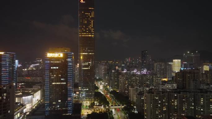 航拍深圳南山后海科技园夜景和万豪酒店夜景