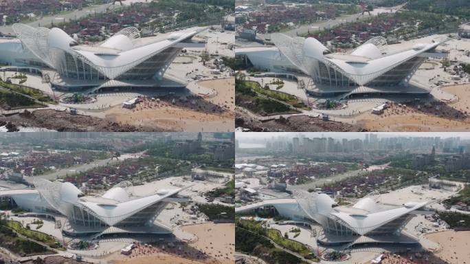 青岛西海岸黄岛凤凰大剧院金沙滩航拍远景