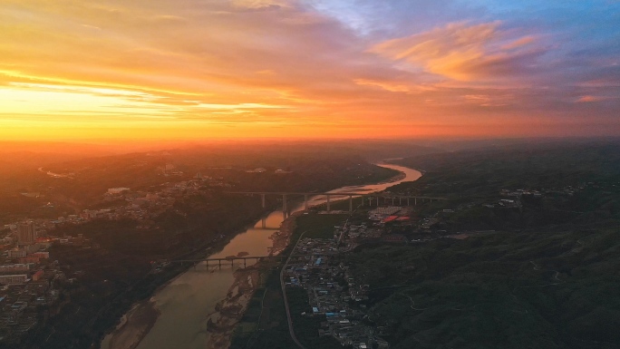 陕北佳县蓝天白云日出日落4K航拍全景