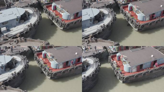 4K-Log-航拍上海大治河停靠的货船